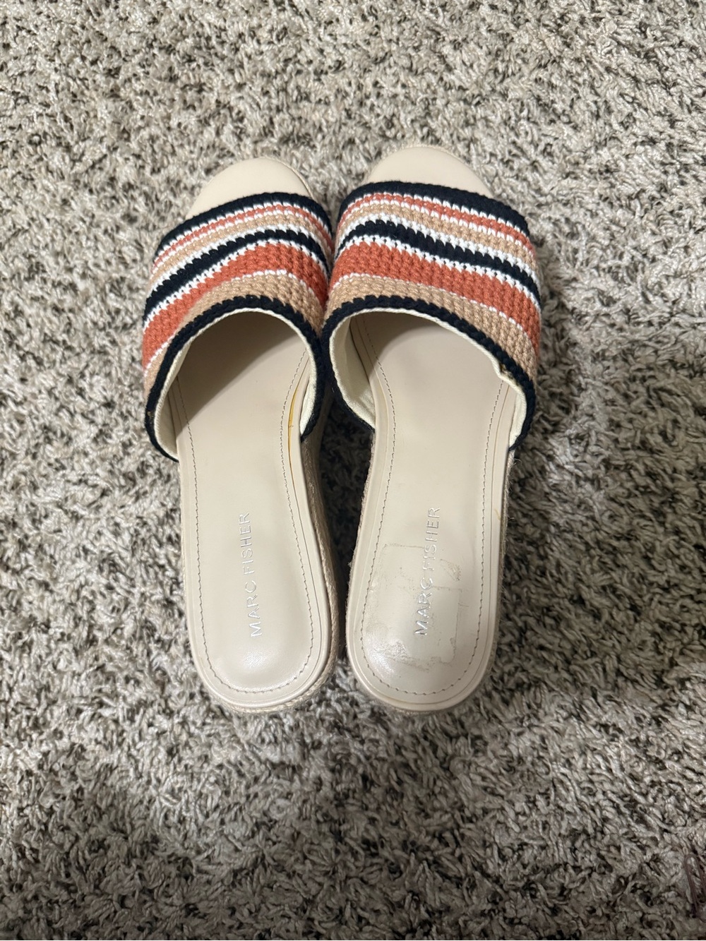 Marc Fisher Striped Woven Slide Sandals in Cream, Rust, Navy and Black